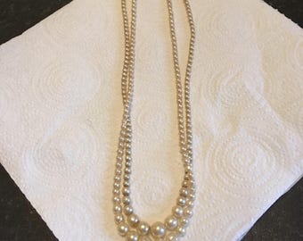 Vintage Two Strand Faux Pearl Necklace