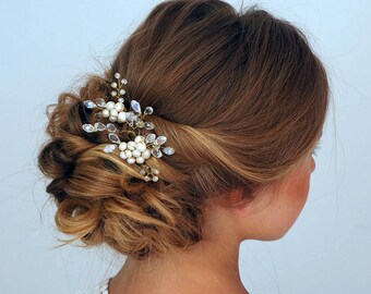 Bridal hair pins -Wedding hair pins - Pearl hair pins - Gold Crystal hair pins - Hair pins bridal - Gold bridal hair pins -Hair pin wedding