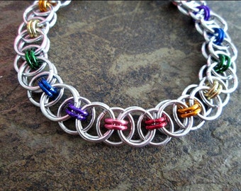 Chainmaille Bracelet - Rainbow Chainmaille - Helm Weave - Rainbow Bracelet - Pride Jewelry - Chainmail Jewelry