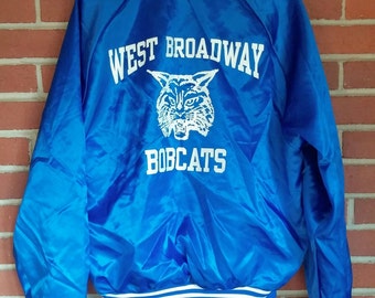 1980's nylon satin jacket blue Mens XL West Broadway Bobcats