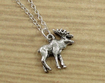 Moose Necklace, Silver Moose Charm on a Silver Cable Chain