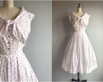 Vintage 40s Dress/ 1940s Sheer Cotton Lawn Feather Print Summer Shirtdress / McMullen Patterned Dress