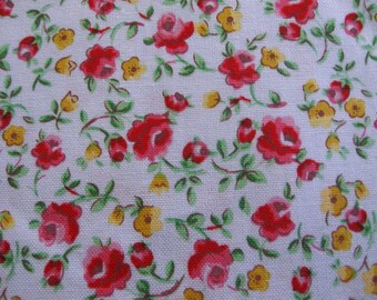Cotton Fabric "Betty & Maude" Pale Blue, Red, Pink, Yellow, Green 42"W x 15 Yards