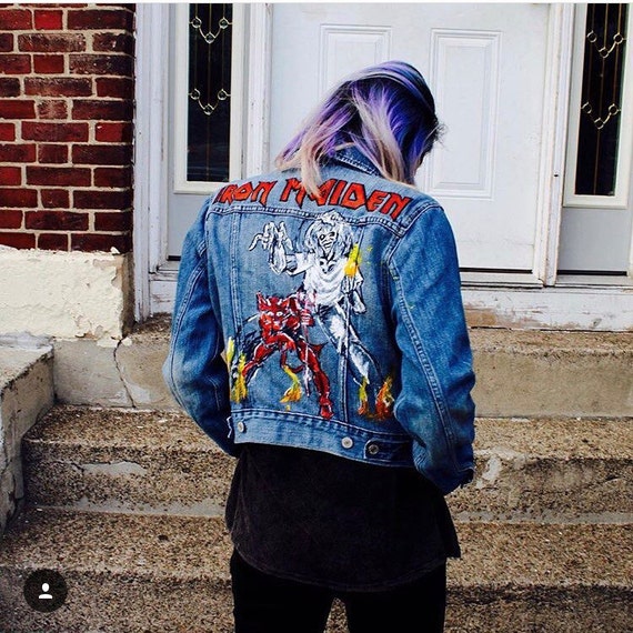 One of a Kind Hand Painted Customized Heavy Metal Denim Jacket