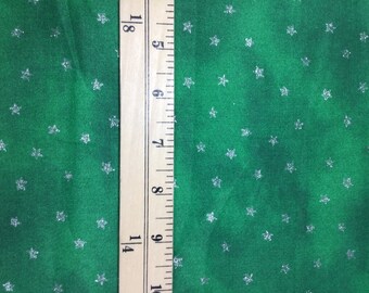 Green with Metallic Silver Stars - Blank Textiles - Cotton Fabric