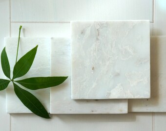 20% OFF*** Limited Time. Alaska White Square Marble Coasters. Set of 4. Polished.