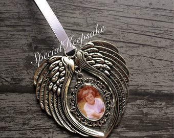 Personalised Metal Angel Wings Photo Christmas Tree Decoration Ornament Memorial Heaven Love Gift Keepsake Loved Missed Remember Grave