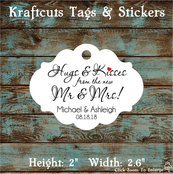 Hugs and Kisses Wedding Reception Favor Tags # 792 Qty: 30 Tags