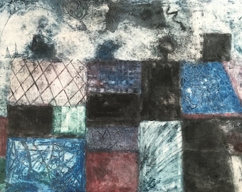 Original abstract collagraph print