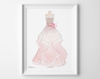 Custom Wedding Dress Illustration, Bridal Dress Illustration, Dress Portrait, Bride Dress Drawing, Wedding Gown Illustration