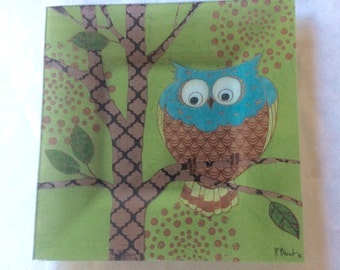 Large Glass Paul Brent Fantasy Owl III Tray