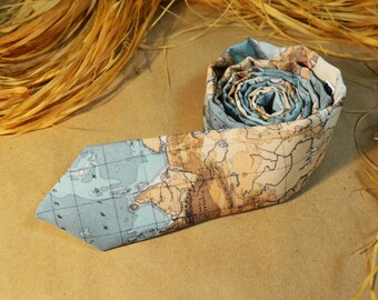 World Map Necktie - Traveler Gift - Retro Map Themed Tie - Wedding Necktie - Geek Wedding Tie