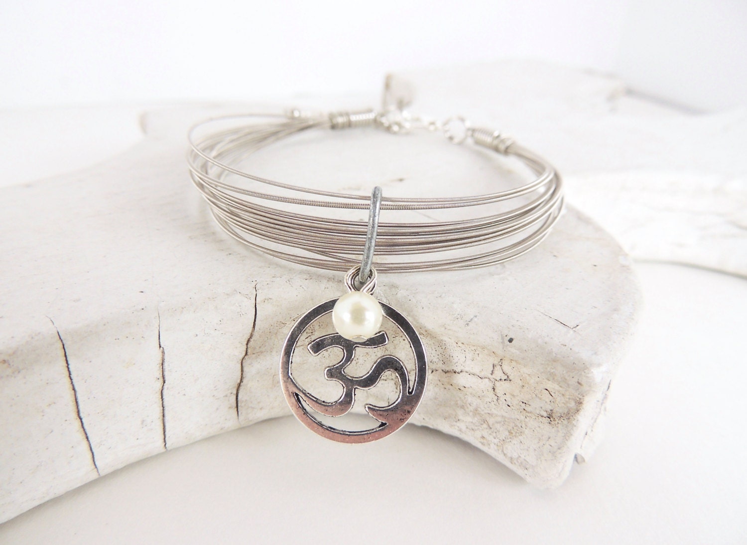 Guitar String Charm Bracelet Silver Om Bracelet for teens
