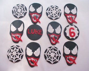 12 VENOM Fondant Cupcake Toppers Personalized