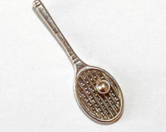 Vintage Tennis Racquet Sterling Silver Bracelet Charm Pendant