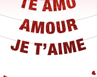 Te Amo Banner, Amour Banner, Je T'aime Banner, Love Banner, Valentines Day Decor, Valentine's Day, Love is Love, Be My Valentine