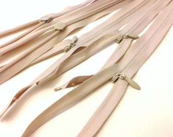20 Inch invisible zippers in bulk, natural beige, Ten pcs - great for garments and pillow cases, YKK color 572