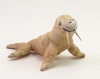 Vintage Style Spun Cotton Tea Stained Walrus Ornament/Figure (MADE TO ORDER)