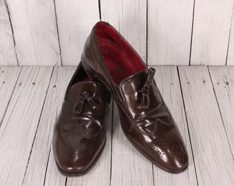 Vintage Leather Bordeaux Patent/ Patent Leather Oxfords Men's Shoes/ Wingtip Leather Loafers/ Tassel Dapper Shiny/ Slipper Topshop / Men's