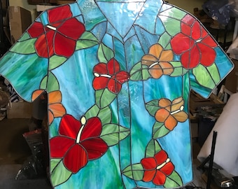 Colorful tropical/Hawaiian shirt stained glass panel