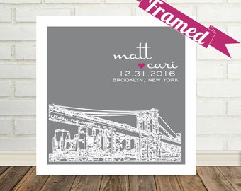 Wedding Shower Gift Bridal Shower Gift Personalized Skyline FRAMED ART Any City Available Worldwide Gift For Bride Gift for Groom