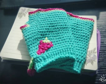 Crochet Fingerless Raspberry Mittens in Turquoise