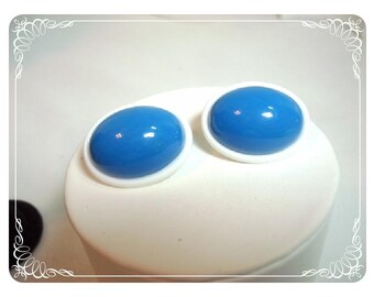 Oval Blue Lucite Earrings - Framed in White - E464a-040812000