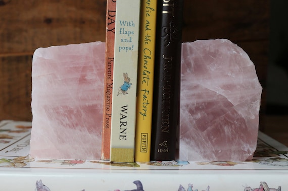 Rose Quartz Bookends 2 lbs., Raw Rose Quartz, Pink Crystal Bookends, Polished Rose Quartz Bookends, Nursery Decor, Baby Girls Bedroom