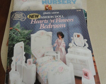 Plastic Canvas Fashion Doll Furniture Books Vintage American School of Nedlework