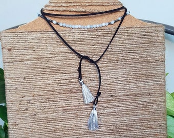 Aquamarine & Black Suede Choker Set