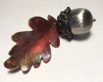 Acorn with copper oak leaf