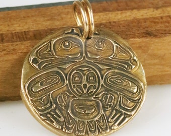 Haida Indian Eagle Bronze Necklace - NW Coast Indian Key Ring - Haida Eagle Pendant - Bronze Salish Eagle Talisman - NW Coast Bronze Haida