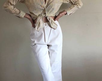 90s High Waisted White Denim Pants | 25W 2/4