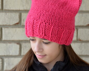 Pink cat hat, Pussy hat, Pink pussy hat, Ears hat, Pink cat hat, Cat ears hat, Cat ear hat, Feminist hat, Cat beanie, Pink Pussycat hat