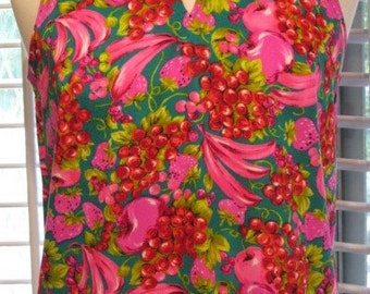 1960s Bright Fruit Print Sleeveless Top