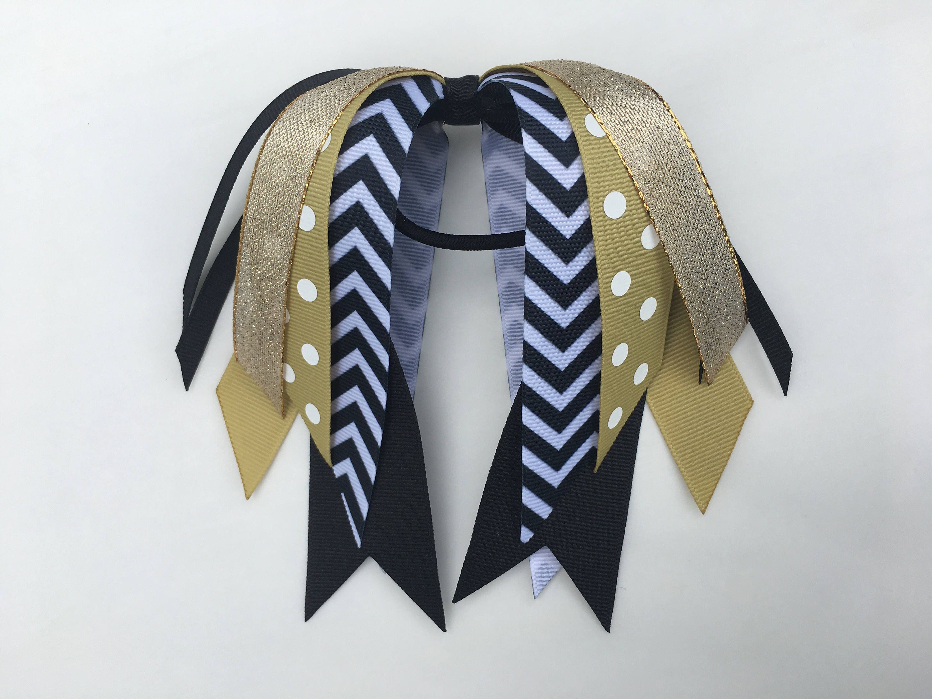 Black and gold hair bow ponytail streamers gold ponytail