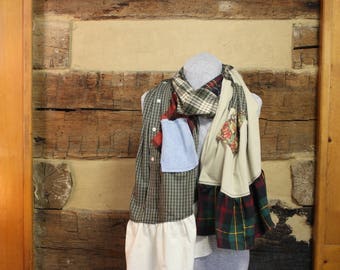 Flannel Scarf Rustic Plaid Chic Scrappy Scarves Mori Girl Tattered Upcycled Boho Hippie Patchwork Scarf Anthropologie Style Neck Wrap