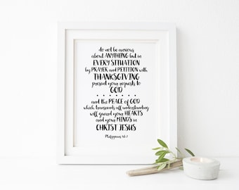 Philippians 4:6-7 Scripture Printable Wall Art 8x10, 5x7, 11x14, Bible Verse Printable, Do Not be Anxious about Anything, Scripture Print