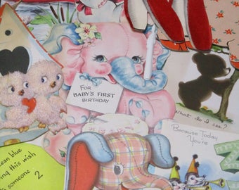 Vintage Greeting Card Lot-Ephemera-Mixed Media-Paper-Crafts-Scrap Booking-Baby-Childrens-Set of 10