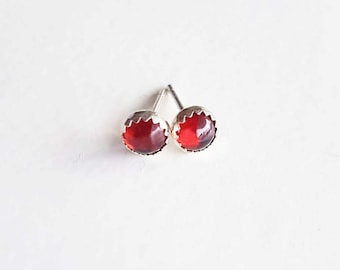 Garnet Earring Studs, Red Garnet Jewelry, January Birthstone, Gemstone Earrings, Birthstone Jewelry, Sterling Silver Hypoallergenic (E277)