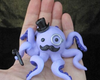 Custom Color Dapper Gentleman Octopus with a Mustache Monocle and Top Hat Statue