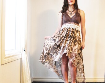 upcycled dress - S - upcycled clothing, re-purposed clothing, sustainable fashion, hi lo dress, halter neck dress . on my mind