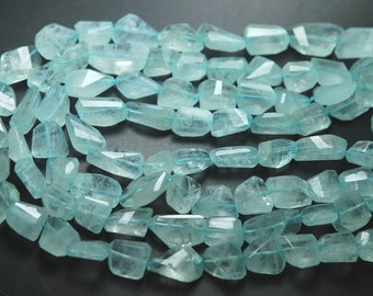 14 Inches Strand,Finest Quality Natural Aquamarine Faceted Nuggets,14-16mm Large