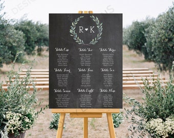 Personalised Printable, Wedding Seating Chart, Wedding Table Plan - Blue Floral Chalkboard Collection - WCC71