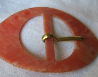 VINTAGE Marbled Orange Plastic Belt Buckle
