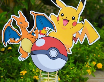 Pokemon Centerpieces Pokemon Go Centerpieces Pokemon Go Birthday Pokemon Birthday Decorations Charzard Pokemon Cake Topper Pikachu Birthday