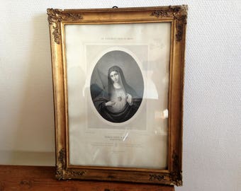Very old frame - the Holy heart of Mary - wood glass and stucco - 1900