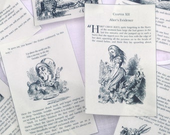 Edible Alice in Wonderland Book Pages Set 2 x 8 Wafer Paper Black White Image Cake Decorations Wedding Topper Mad Hatter Tea Party Decor RTD