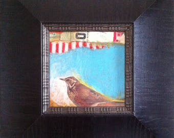 Bird, Original, Collage, Mixed Media, Fine Art, Framed