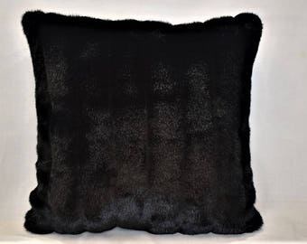 large faux mink throw pillow black white tan made in usa for sofa couch or bed